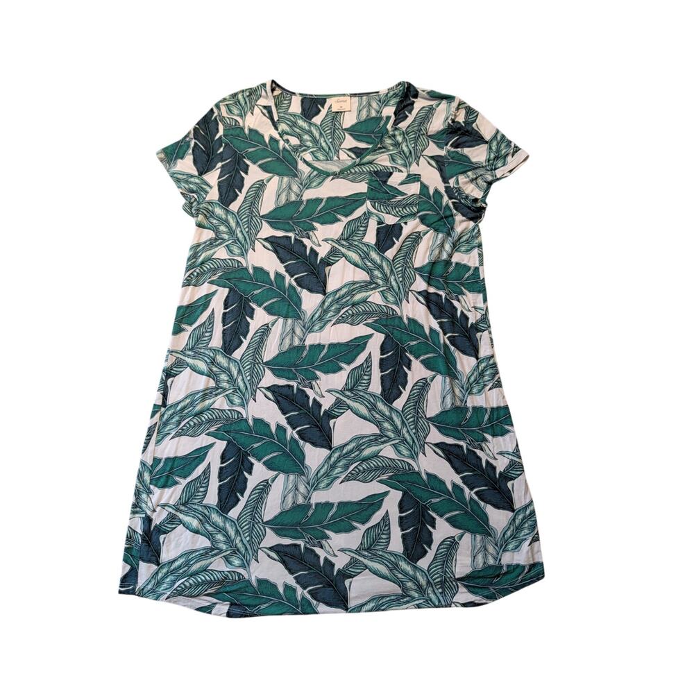 Soma WomenmCool Nightgown Dress Tropical Palm Leaf Pocket Short Sleeve, PJ's, M